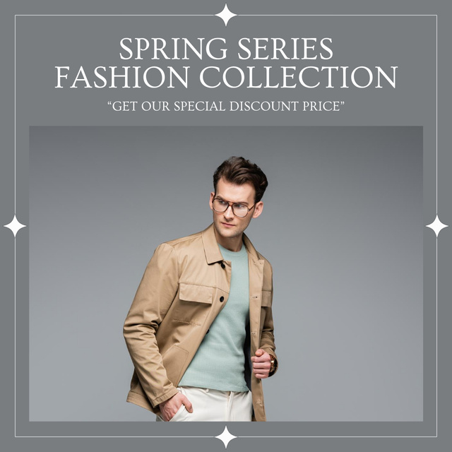 Spring Sale of Men's Collection in Grey Instagram AD Design Template