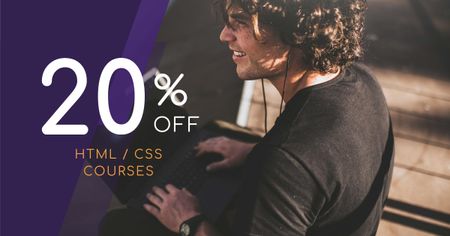 Courses Discount Offer with Smiling Man Facebook AD Design Template