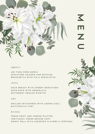 Pastel Green Floral Wedding Menu Design Template