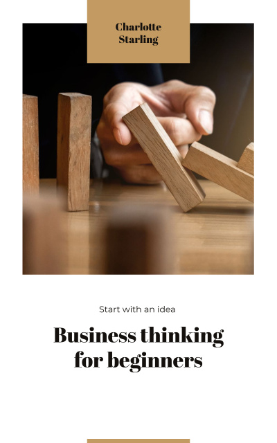 Modèle de visuel Business Ideas with Man Stopping Falling Dominoes - Book Cover