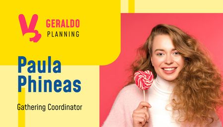 Gathering Coordinator Contacts Girl with Lollipop Business Card US Design Template