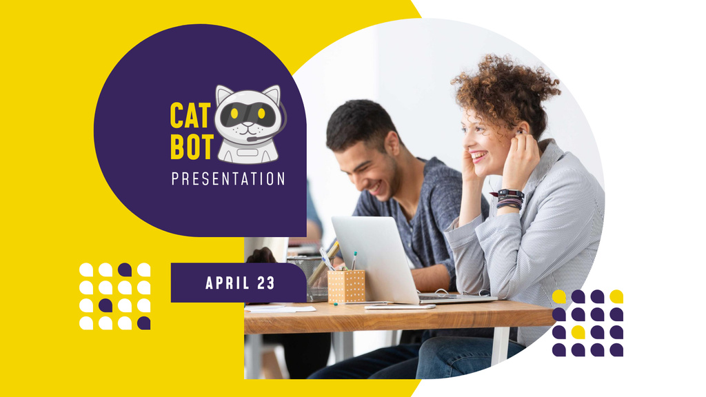 Plantilla de diseño de Bot Presentation Announcement with People using laptops FB event cover 