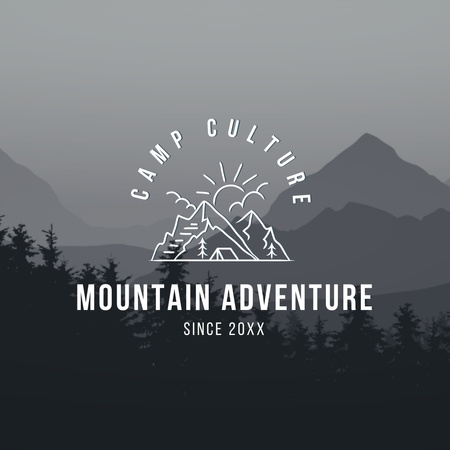 Plantilla de diseño de Beautiful Mountain Forest Landscape Logo 1080x1080px 