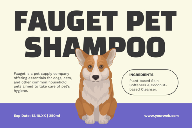 Pet Shampoo Tag with Illustration of Corgi Label tervezősablon