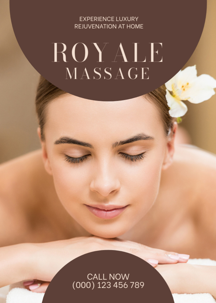 Young Woman with Flower in Hair Enjoying Body Massage Flayer Design Template