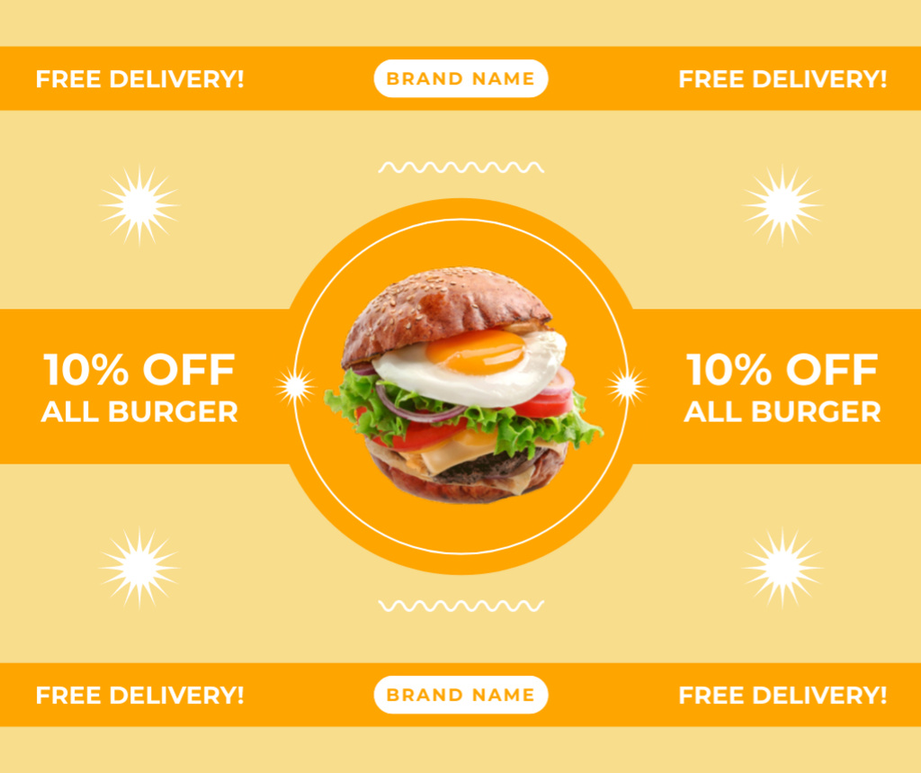 Designvorlage Offer of Discount on All Burgers für Facebook