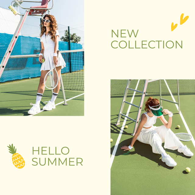 Fashion Collection Ad with Woman on Tennis Court Instagram Tasarım Şablonu