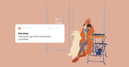 Ontwerpsjabloon van Facebook AD van Pet Shop Offer with Owner and Dog
