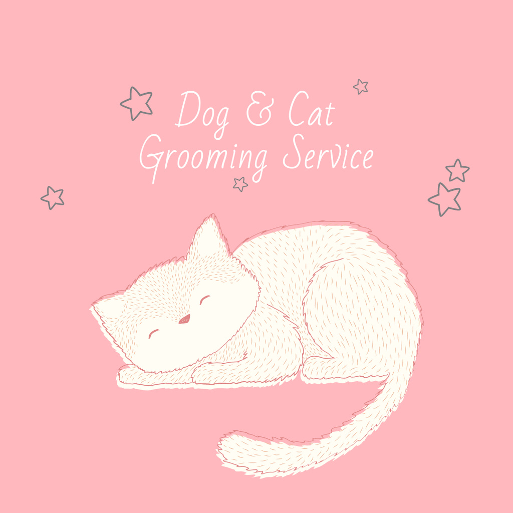 Grooming Service with Cute Cat Sleeping in Pink Instagram AD Design Template