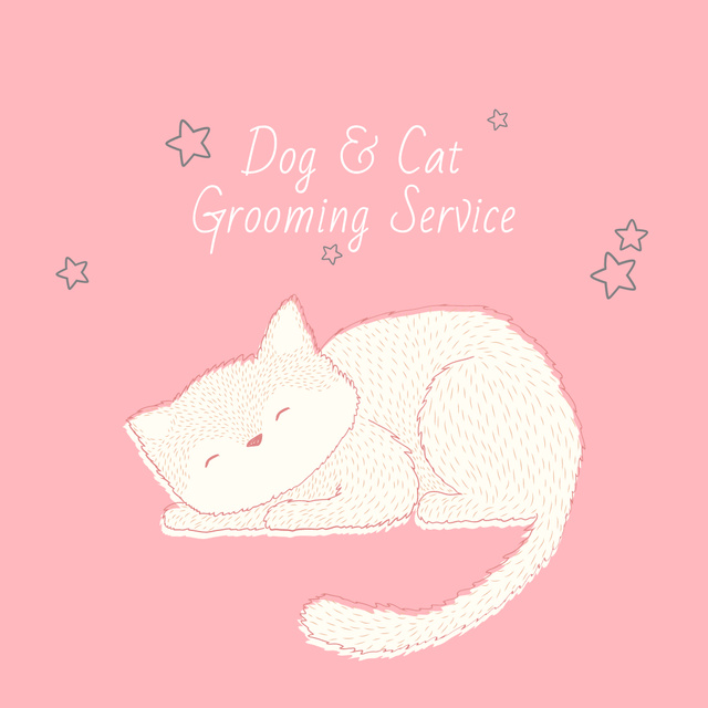 Grooming Service with Cute Cat Sleeping in Pink Instagram AD Design Template