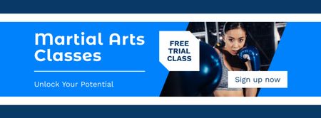 Martial Arts Classes Ad with Woman on Boxing Training Facebook cover Design Template