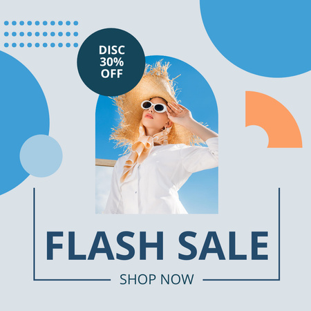 Fashion Female Clothes Ad with Woman in Hat Instagram Design Template