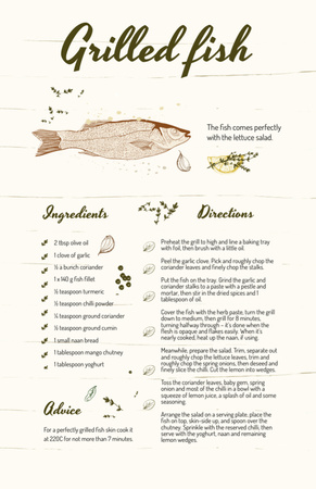 Platilla de diseño Grilled Fish Recipe Illustration Recipe Card