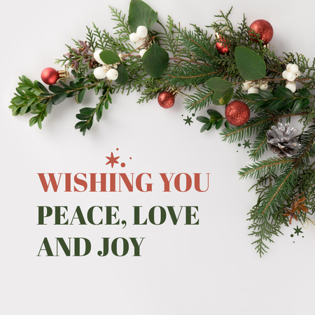 Cute Winter Holiday Greeting with Tree Branch and Decorations Instagram Design Template