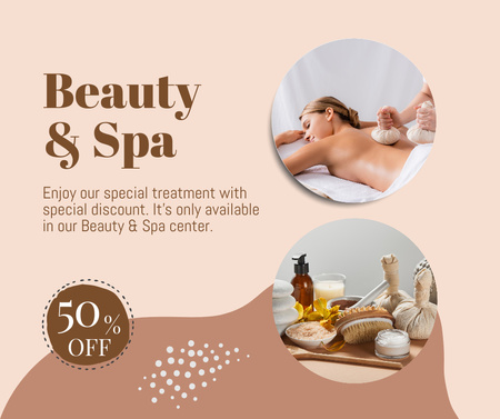 Spa Studio Ad with Woman on Massage Therapy Facebook Design Template
