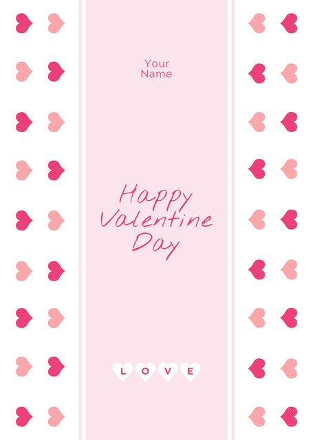Valentine's Day Greeting with Cute Hearts Pattern Postcard A6 Vertical Tasarım Şablonu