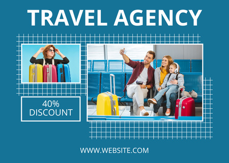 Collage of Happy Travelers on Blue Card Design Template