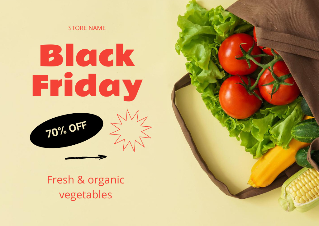 Designvorlage Fresh and Organic Vegetables Sale on Black Friday für Card