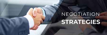 Template di design negotiation strategies poster with business people shaking hands Twitter
