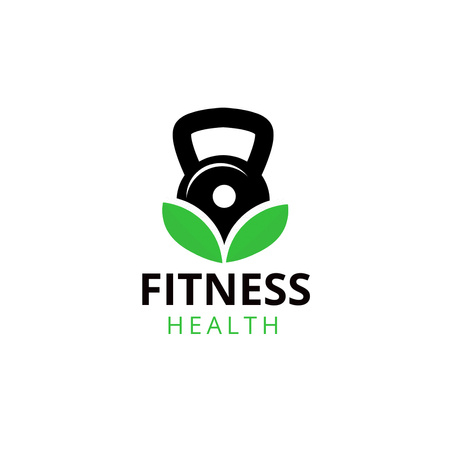 fitness  logo design with dumbbell and leaves Logo Design Template