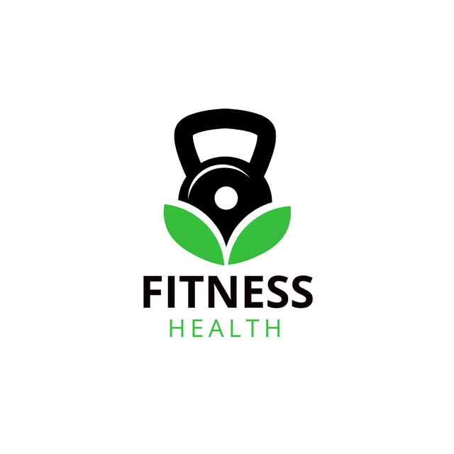 Modèle de visuel fitness  logo design with dumbbell and leaves - Logo