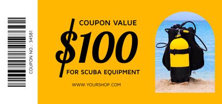 Scuba Diving Ad with Apparel in Yellow Coupon Din Large Design Template