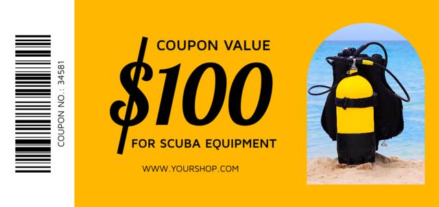 Scuba Diving Ad with Apparel in Yellow Coupon Din Large – шаблон для дизайна