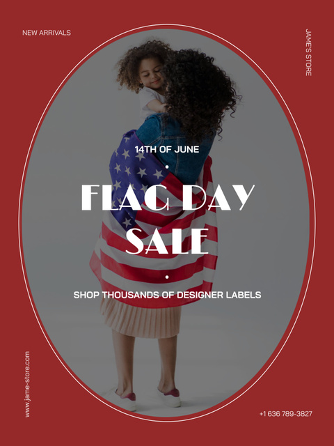 Flag Day Sale Announcement with Mom holding Child Poster 36x48in Design Template