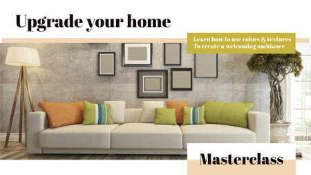 Masterclass de decoração de interiores com sofá no quarto FB event cover Modelo de Design