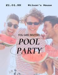 Pool Party Announcement with Cheerful Men Having Fun