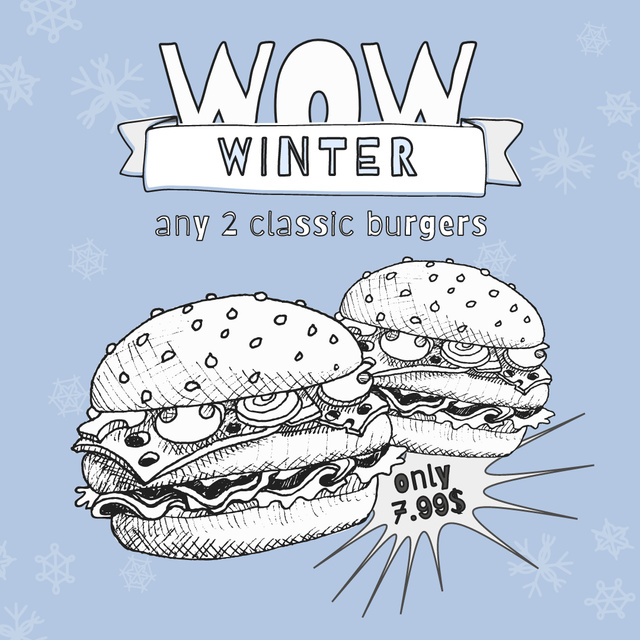 Designvorlage Appetizing Burgers Winter Sale Announcement für Instagram
