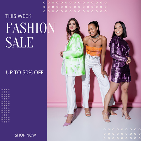 Female Fashion Clothes Sale with Stylish Girls Instagram AD Design Template