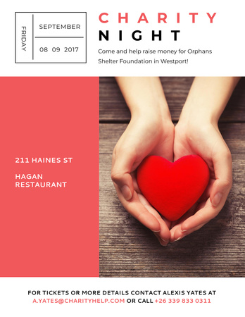 Charity Event with Red Heart in Hands Poster 8.5x11in Design Template