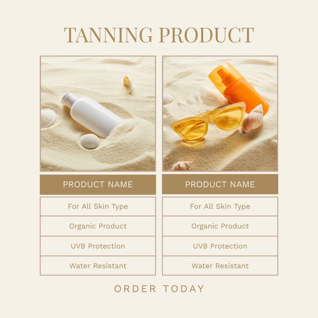 Collage with Tanning Cosmetics on Sand Instagram Design Template