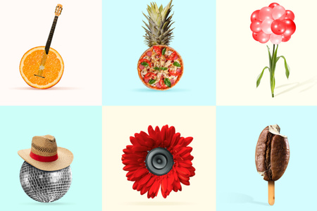 Komik Saykodelik Şeyler ve Çiçekler Postcard 4x6in Tasarım Şablonu