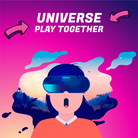Girl Watching to Imaginary World Through VR Glasses Instagram Design Template