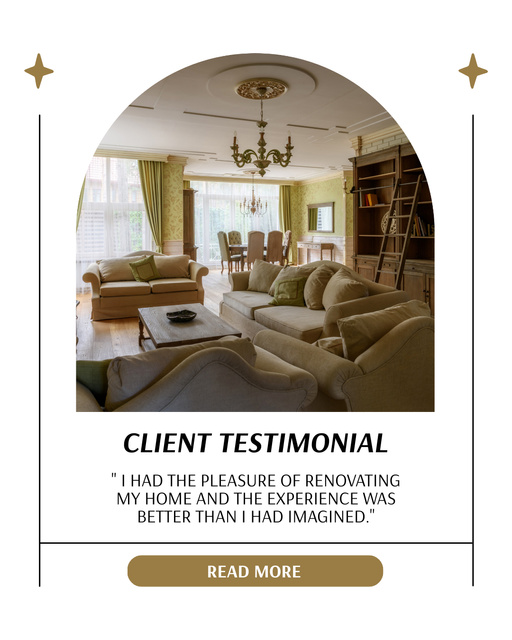 Client Testimonial with Cozy Interior Design Instagram Post Verticalデザインテンプレート