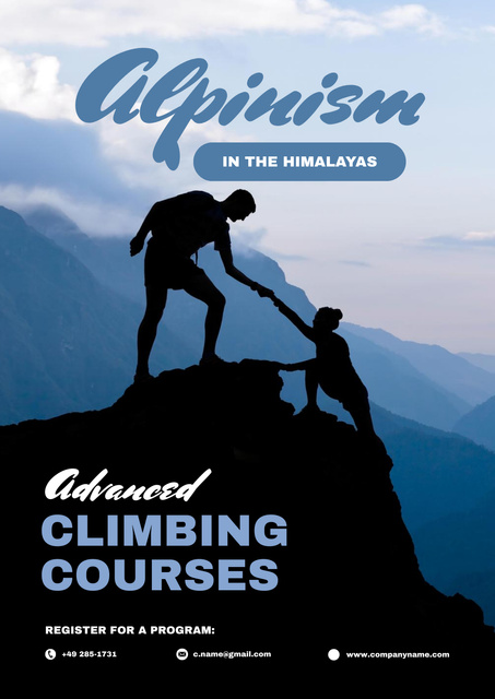 Climbing Courses Ad with Climbers Poster Modelo de Design