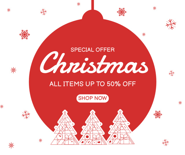 Template di design Christmas sale offer with trees silhouette in decoration Facebook