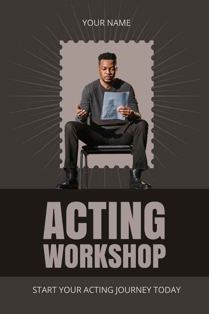 Designvorlage Acting Workshop Announcement with Black Actor für Pinterest
