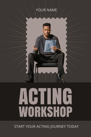 Ontwerpsjabloon van Pinterest van Aankondiging van een acteerworkshop met zwarte acteur