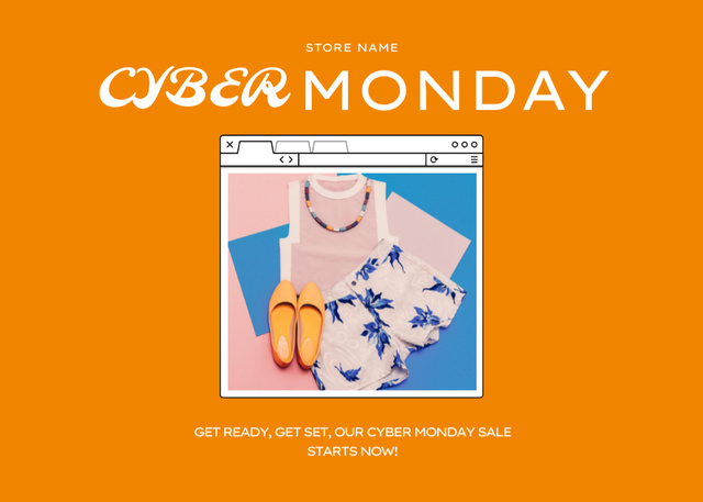 Incredible Fashion Sale Offer on Cyber Monday In Orange Flyer 5x7in Horizontal Design Template