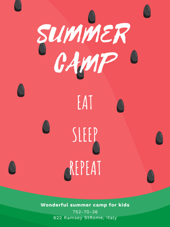 Summer Camp Ad with Watermelon Poster US Design Template