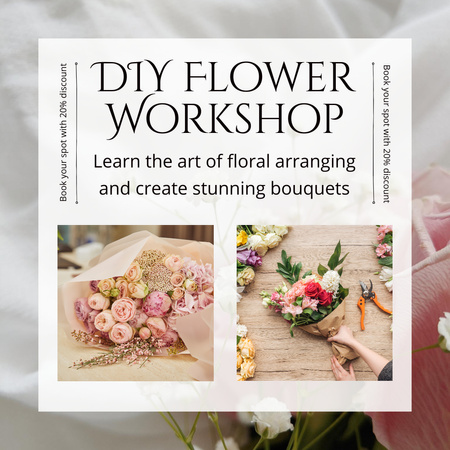 Designvorlage Bildungsworkshop zum Thema Blumenarrangement und Blumenstraußarrangement für Instagram AD