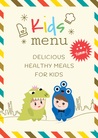 Platilla de diseño Offer of Kids Menu with Children in Costumes Poster