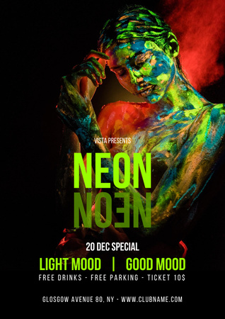 Neon Party Announcement Poster Design Template