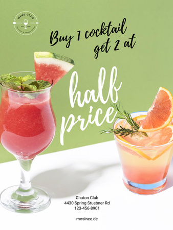 Half Price Offer with Cocktails in Glasses Poster US Design Template
