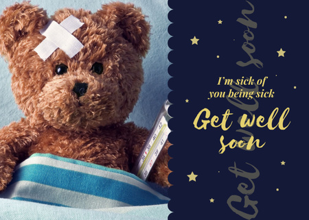 Teddy bear with Thermometer and Patch Postcard 5x7in Design Template