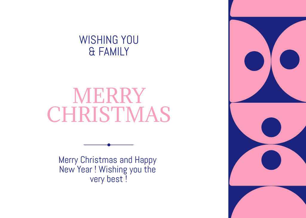 Ontwerpsjabloon van Postcard van Christmas and New Year Wishes with Pink Elegant Pattern