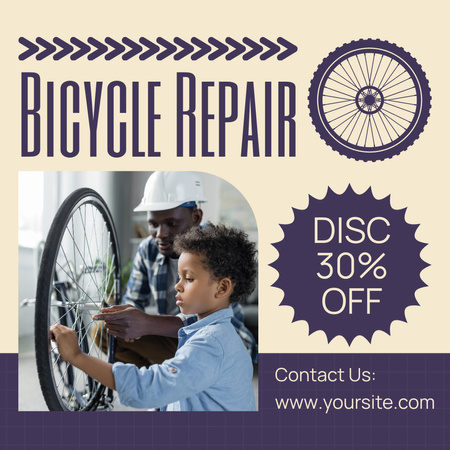 Designvorlage Fahrradreparatur in der Familienwerkstatt für Instagram AD